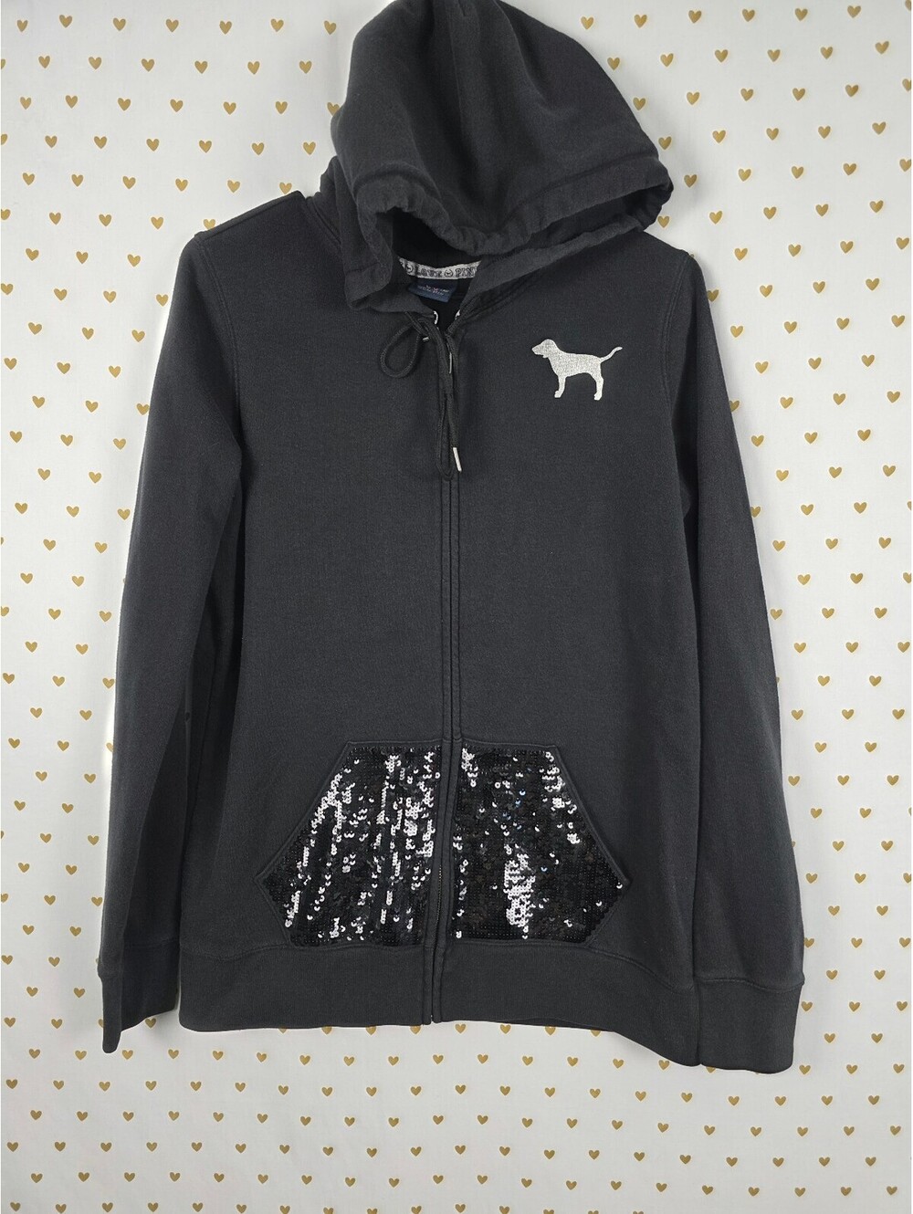 Victorias Secret Pink BLING Pocket Full zip Black Jacket Vintage Y2k Medium